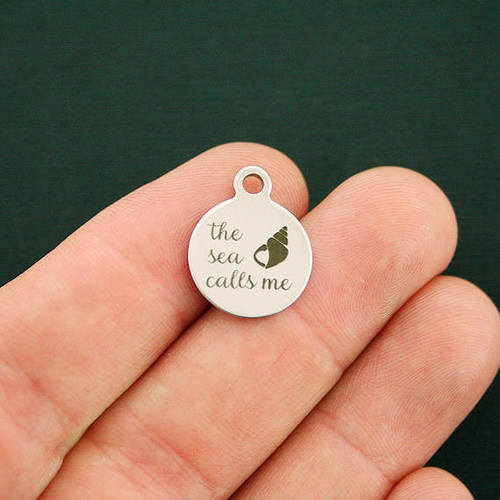 Beach Stainless Steel Small Round Charms - The sea calls me - BFS002-2713