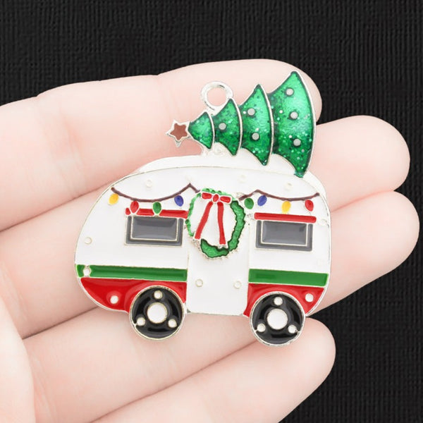 Christmas Camper Silver Tone Enamel Charm - E1550