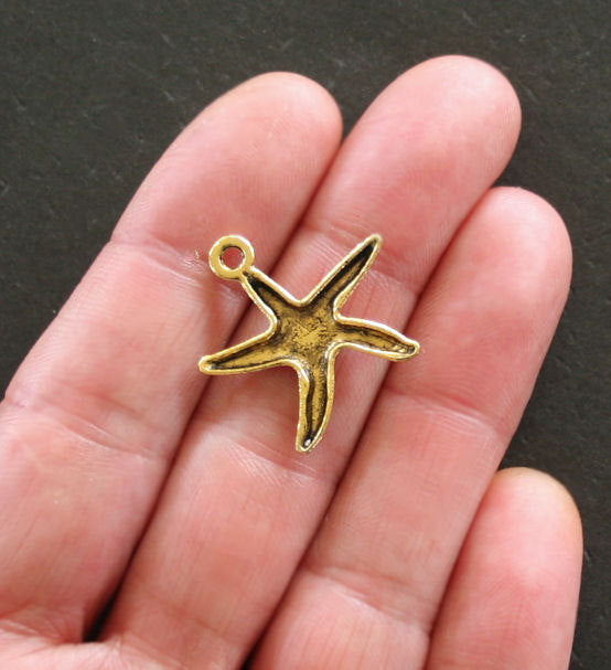 10 Starfish Antique Gold Tone Charms - GC086