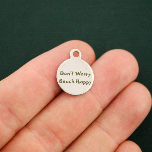 Don't Worry Beach Happy Stainless Steel Small Round Charms - BFS002-2724