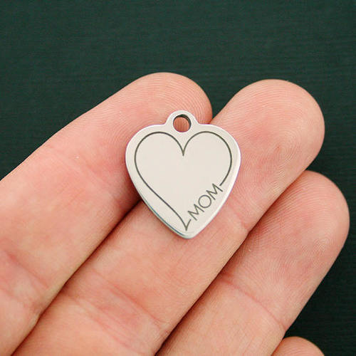 Mom Heart Stainless Steel Charms - BFS011-2737