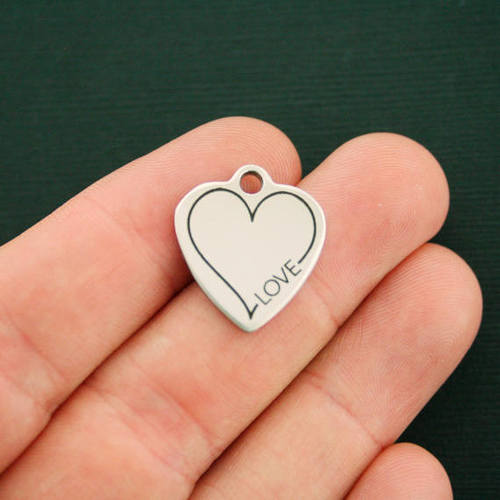 Love Heart Stainless Steel Charms - BFS011-2739