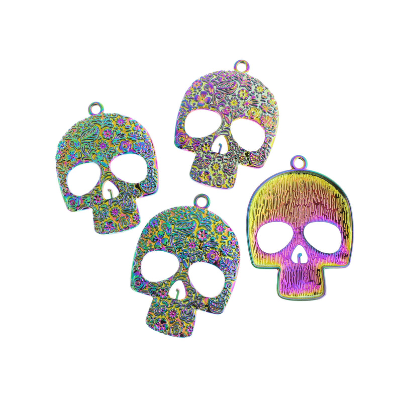 Floral Skull Rainbow Electroplated Charm - E1260