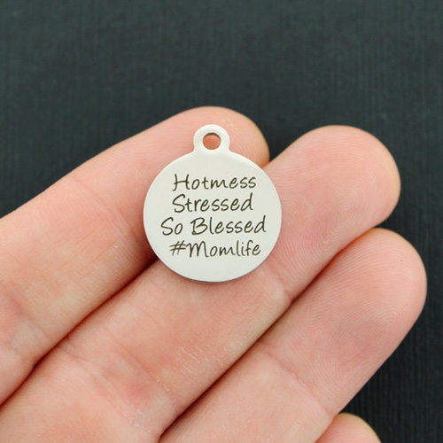 #Momlife Stainless Steel Charms - Hotmess, Stressed, So Blessed - BFS001-2752