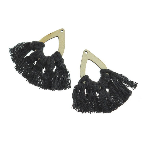 Fan Tassels - Natural Wood and Black - 2 Pieces - TSP303