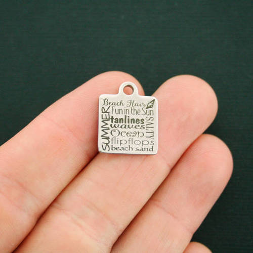 Summer Word Collage Stainless Steel Charms - BFS013-2777