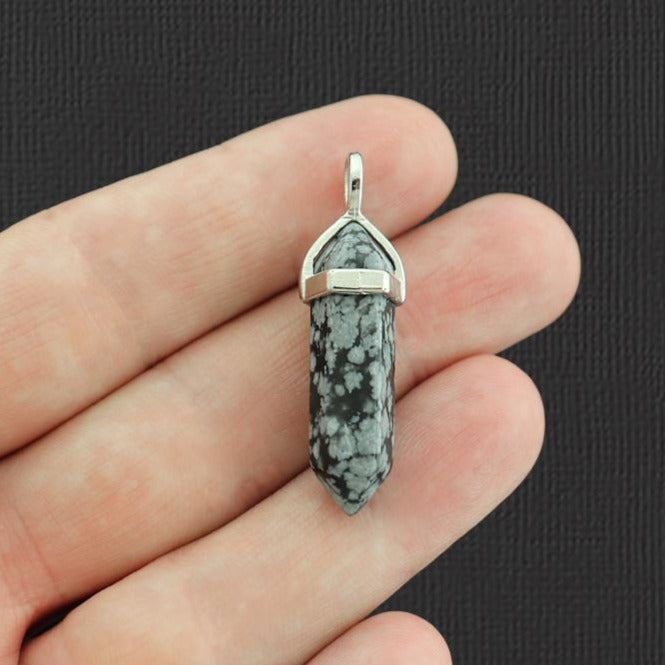 Pendentif en cristal de pierre précieuse d'obsidienne de flocon de neige naturel - GEM077