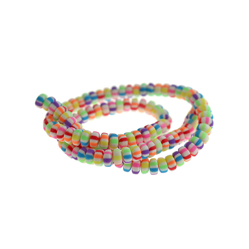 Abacus Polymer Clay Beads 6mm x 3mm - Rainbow Stripe - 1 Brin 110 Perles - BD1259