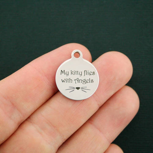 Cat Memorial Stainless Steel Charms - My kitty flies with angels - BFS001-2792