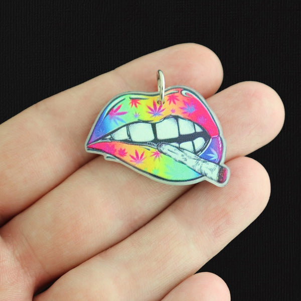 2 Rainbow Weed Lips Acrylic Charms 2 Sided - K662