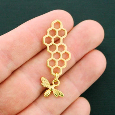 2 Honeycomb Antique Gold Tone Charms - GC971
