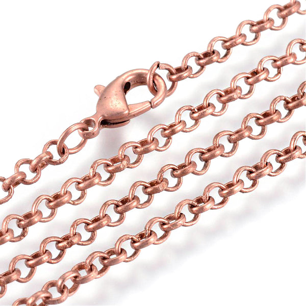 Antique Copper Tone Rolo Chain Necklaces 24" - 3mm - 5 Necklaces - N398