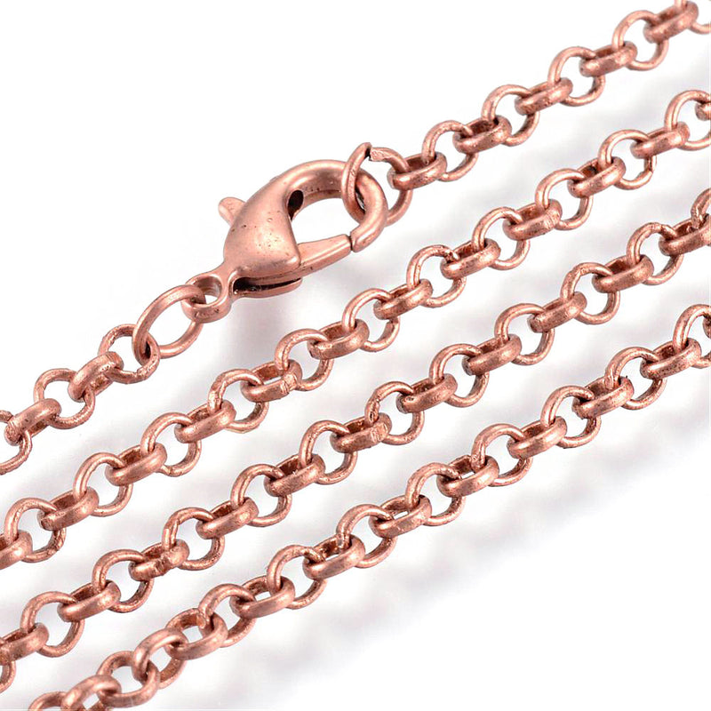 Antique Copper Tone Rolo Chain Necklaces 24" - 3mm - 1 Necklace - N398
