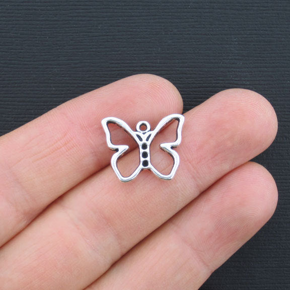 8 Butterfly Antique Silver Tone Charms 2 Sided - SC479