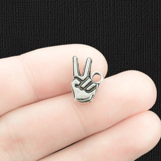 8 Peace Sign Antique Silver Tone Charms 2 Sided - SC3036