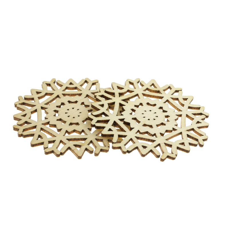 SALE 4 Snowflake Natural Wood Charms 65mm - WP482