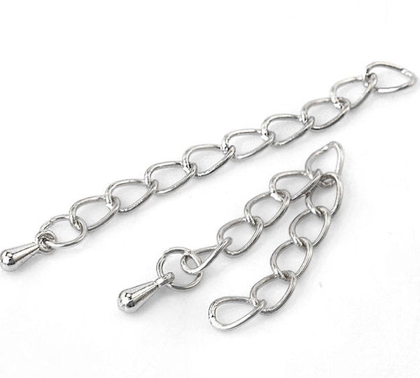 Silver Tone Extender Chains With Oval Drop - 61mm x 3.0mm - 2 Pieces 