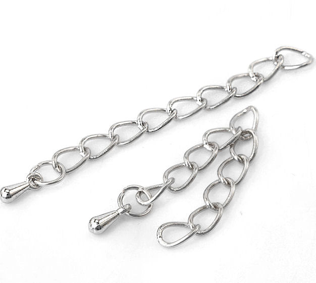 Chaînes d'extension argentées avec goutte de chaîne - 62 mm x 4,1 mm - 10 pièces - Z017