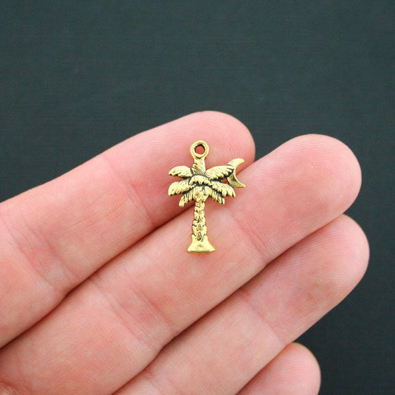 6 Palm Tree Antique Gold Tone Charms 2 Sided - GC344