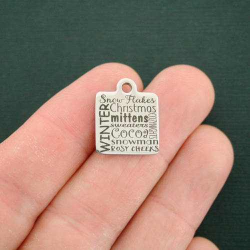 Winter Word Collage Stainless Steel Charms - BFS013-2868