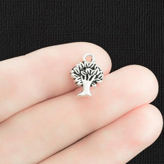 20 Tree Antique Silver Tone Charms 2 Sided - SC3802