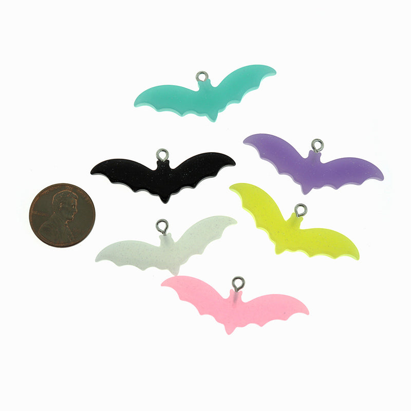 4 Assorted Bat Glitter Resin Charms - K063