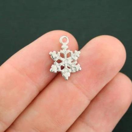 2 Snowflake Silver Tone Charms With Inset Rhinestones - SC5116
