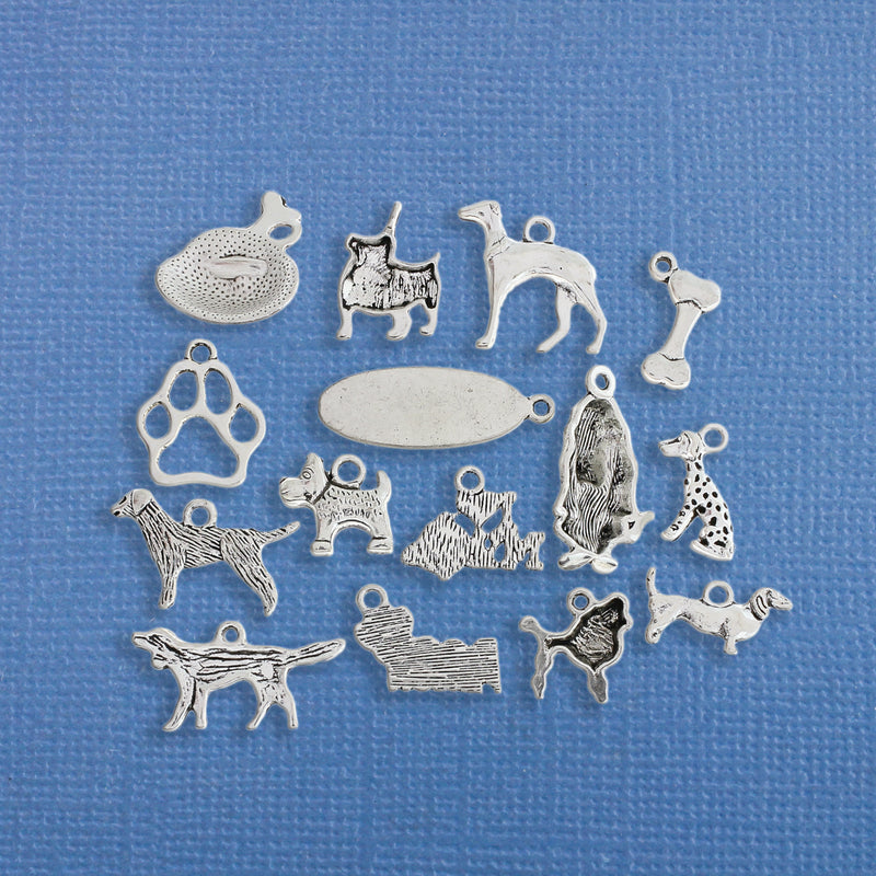 Deluxe Dog Charm Collection Ton argent antique 15 breloques différentes - COL210