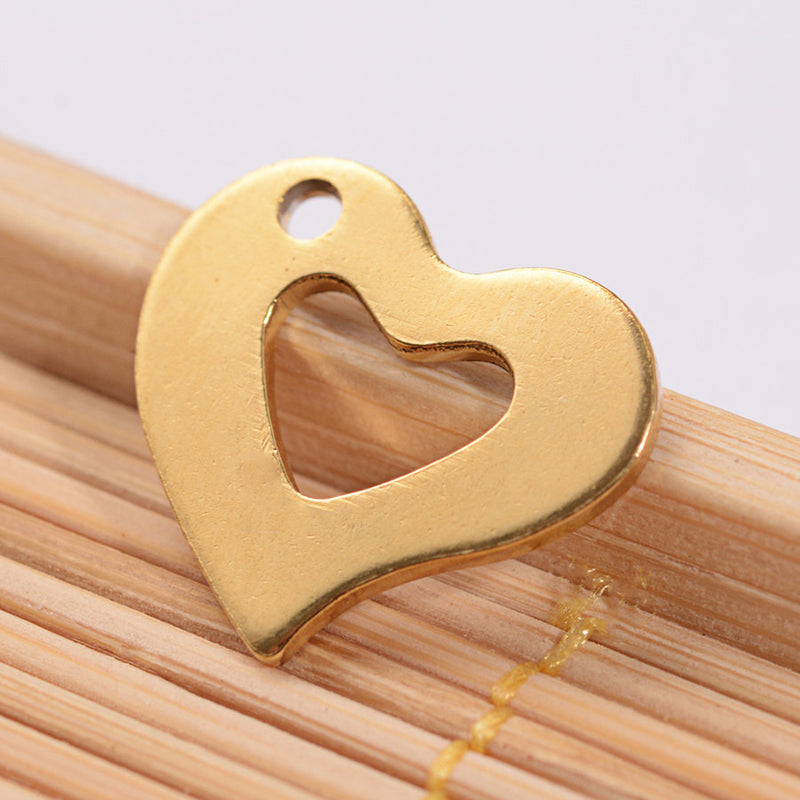 SALE 2 Stainless Steel Gold Plated Heart Charms Simple Elegance- MT069