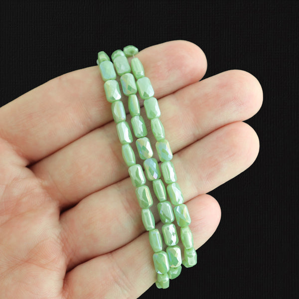 Faceted Rectangle Glass Beads 7mm x 4mm - Electroplated Green - 1 Strand 80 Beads - BD1433