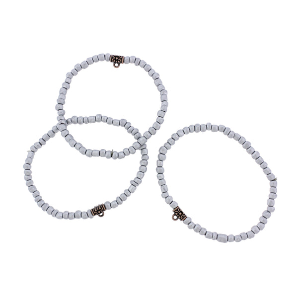 Bracelet de perles acryliques 62 mm - Argent avec bélière argentée antique - 1 bracelet - BB254