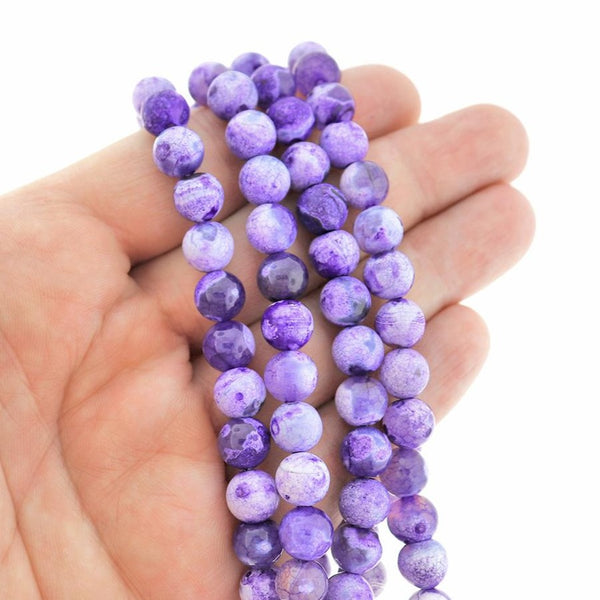 Perles rondes en agate de feu naturelle 8 mm - aquarelle violette - 1 brin 50 perles - BD2399