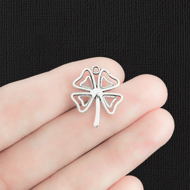 8 Four Leaf Clover Antique Silver Tone Charms 2 Sided - SC2224