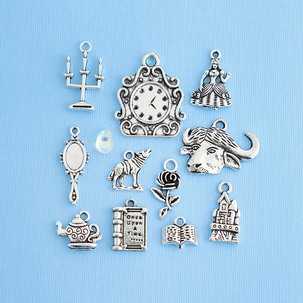 Beauty and the Beast Charm Collection Antique Silver Tone 12 Charms - COL001