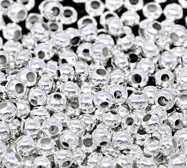 Round Spacer Beads 2.4mm x 2.4mm - Silver Tone - 350 Beads - FD079