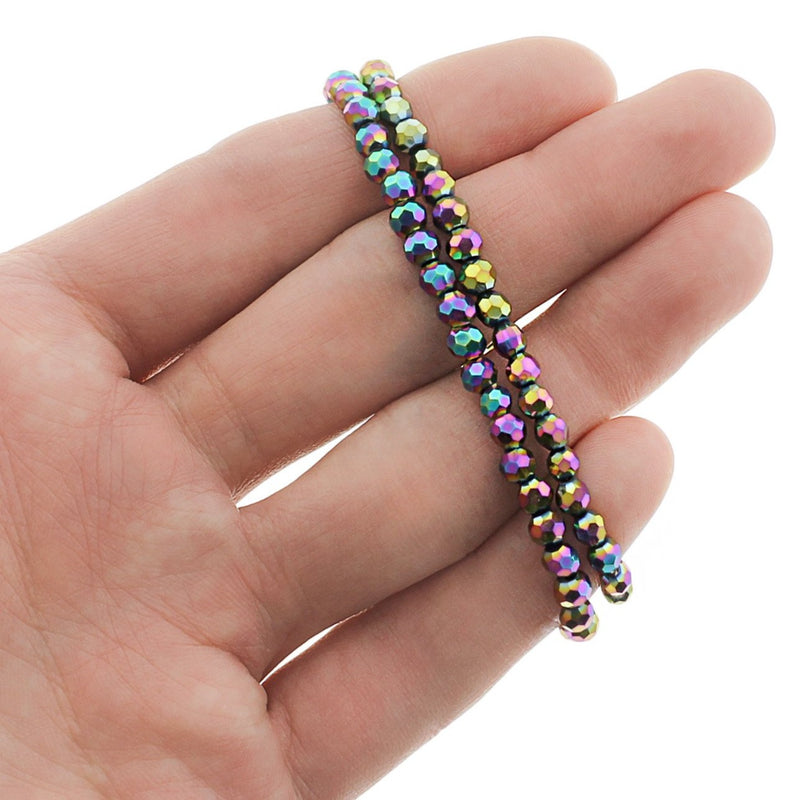 Faceted Glass Beads 4mm - Electroplated Rainbow - 1 Strand 100 Beads - BD2420