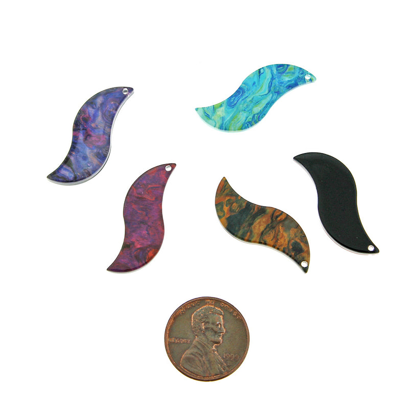 4 Assorted Curve Acetate Resin Charms 2 Sided - K365