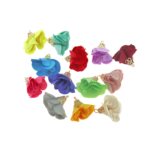 Flower Blossom Tassels 25mm - Assorted Rainbow Colors - 8 Pieces - TSP087
