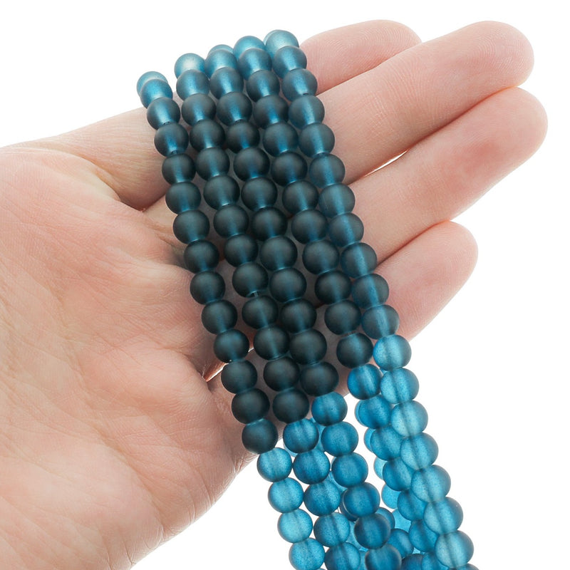 Round Glass Beads 6mm - Frosted Blue - 1 Strand 140 Beads - BD2485