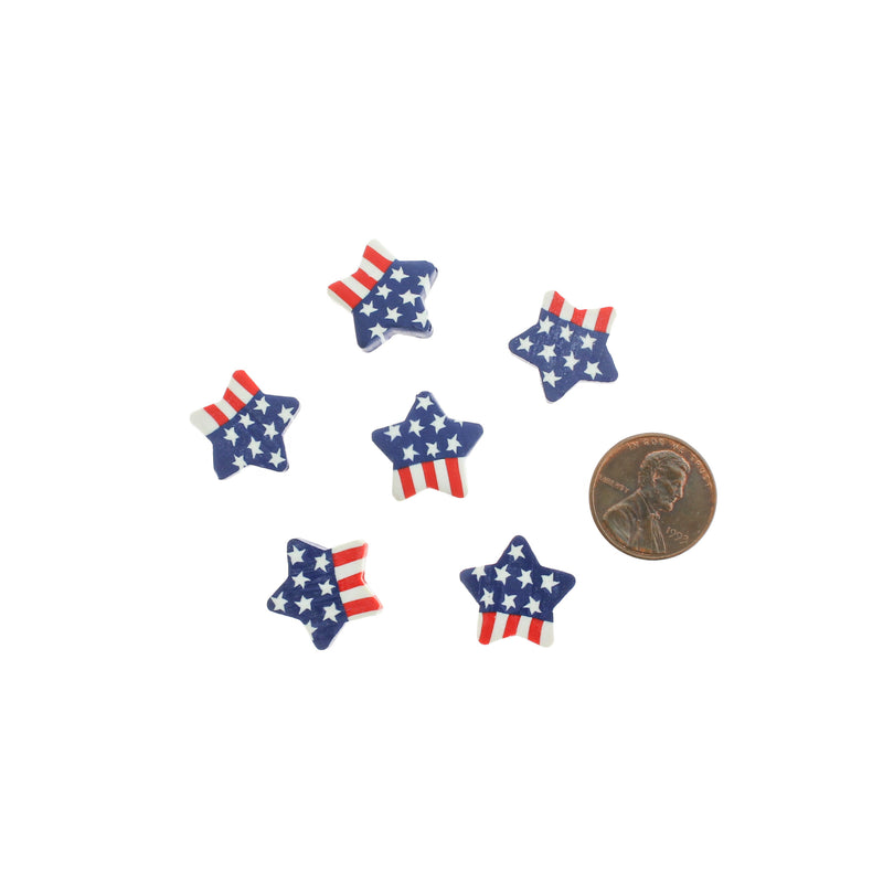 American Flag Polymer Clay Star Beads 17mm x 4mm - 50 Beads - BD1441