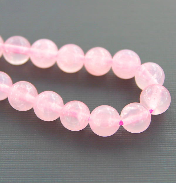 Perles rondes en quartz rose naturel 8 mm - Rose pétale - 1 rang 48 perles - BD1415