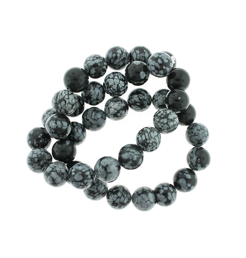 Perles d'obsidienne flocon de neige naturelles rondes 4mm - 10mm - Choisissez votre taille - Marbre noir et blanc - 1 brin complet de 15" - BD1855