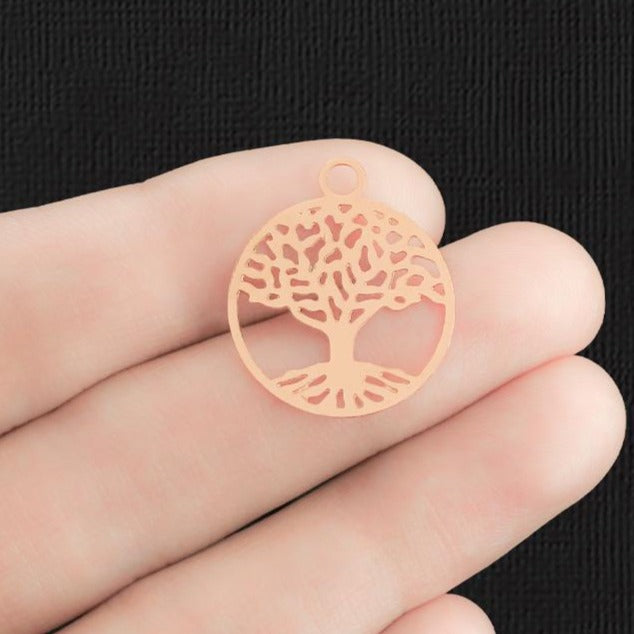 4 Tree of Life Rose Gold Brass Charms 2 Sided - BR007