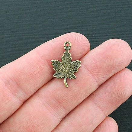 5 Maple Leaf Antique Bronze Tone Charms - BC174