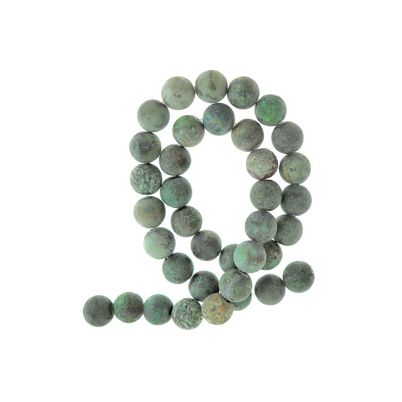 Perles rondes de turquoise africaine naturelle 10 mm - Tons de terre givrés - 10 perles - BD385