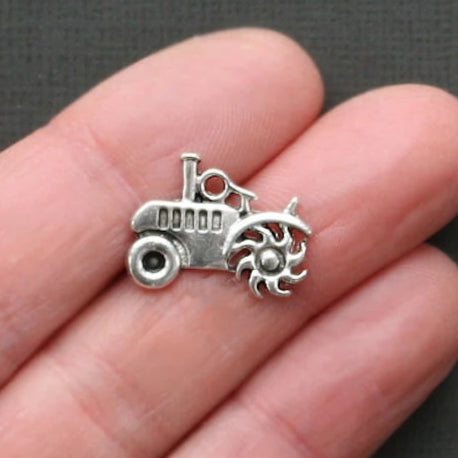 5 Tractor Antique Silver Tone Charms - SC1738