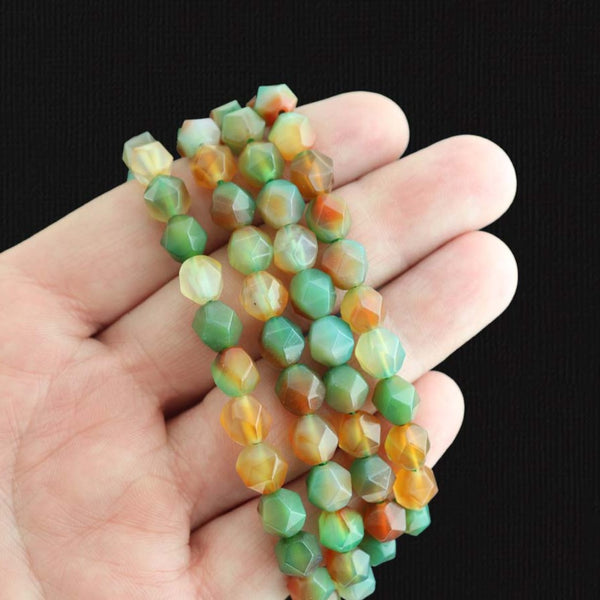 Faceted Natural Lace Agate Beads 8mm - Sea Green and Orange - 1 Strand 47 Beads - BD573
