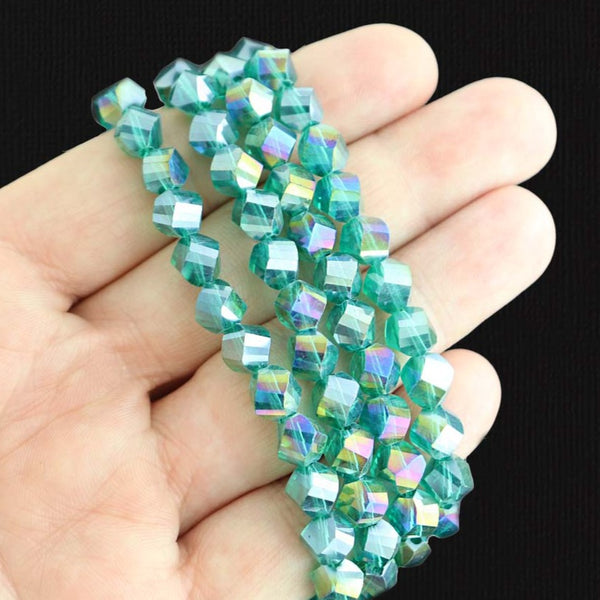 Faceted Glass Beads 8mm - Electroplated Sea Green - 1 Strand 72 Beads - BD1525