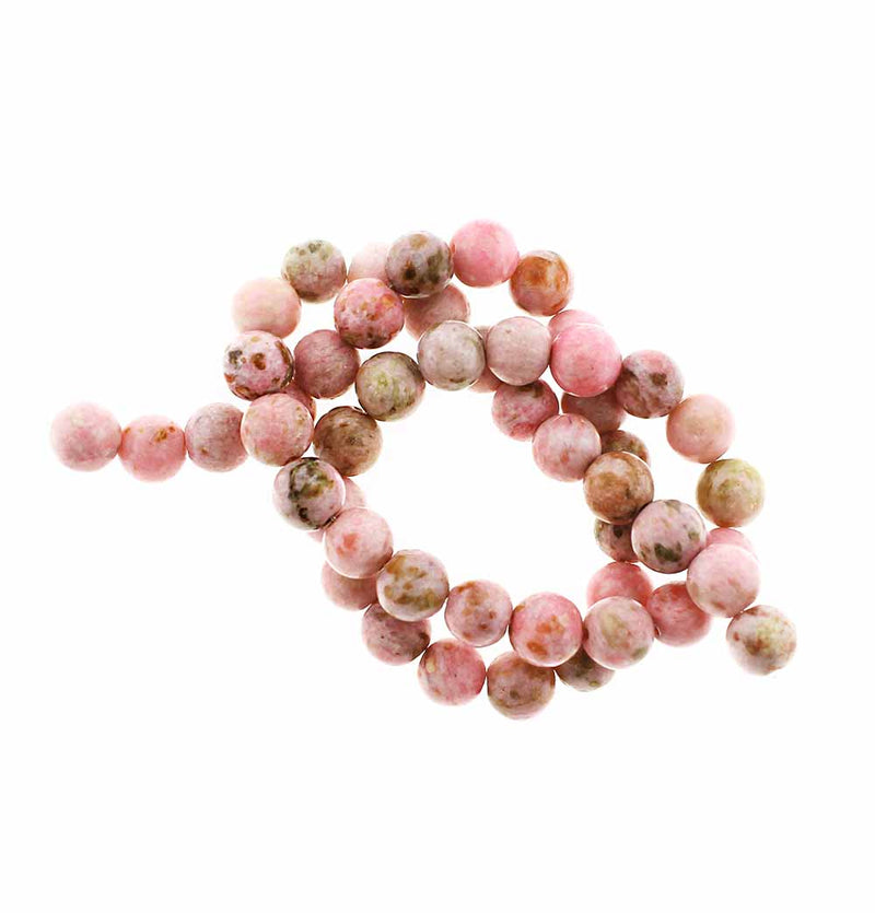 Perles rondes en pierres précieuses naturelles 8 mm - Marbre rose tendre et marron - 1 brin 49 perles - BD392