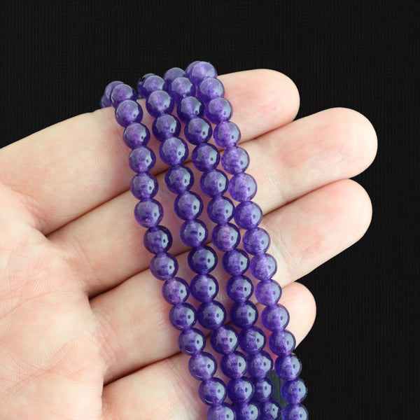 Perles Rondes Imitation Jade 6mm - Violet - 1 Rang 67 Perles - BD1751
